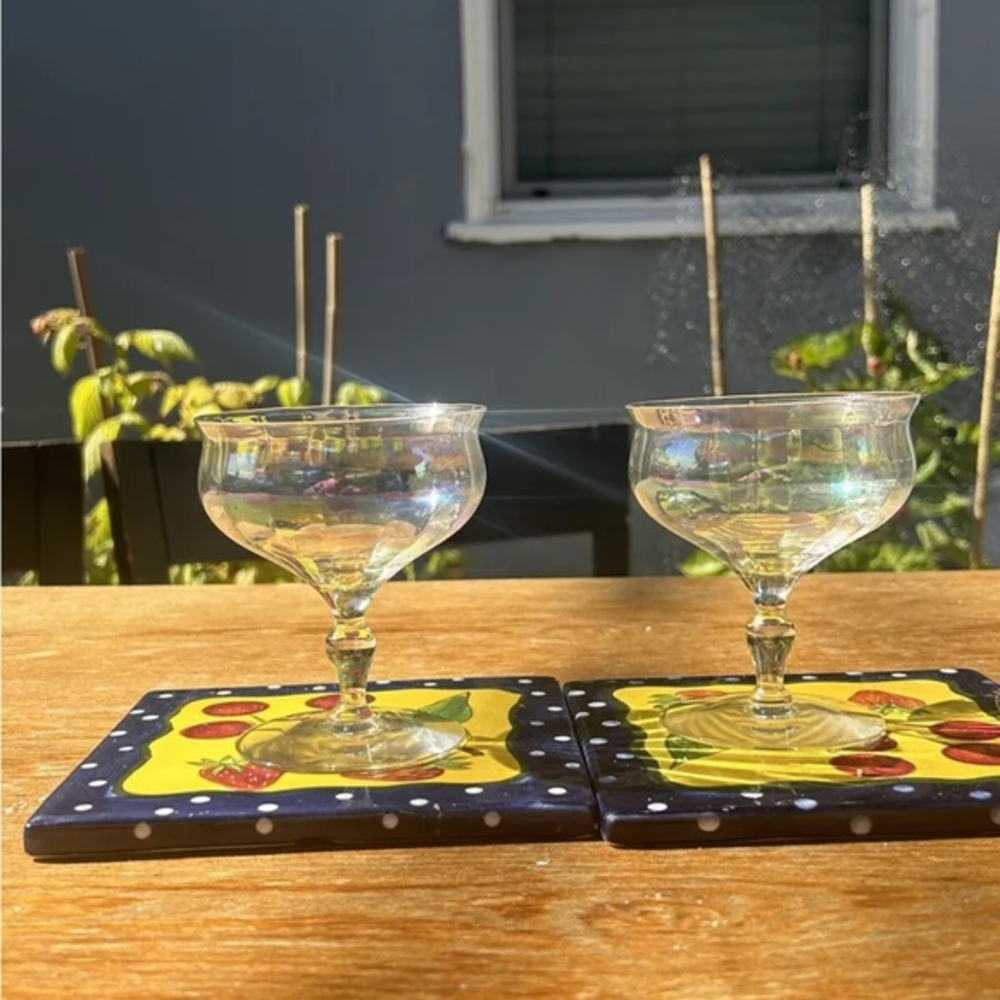 Vintage Champagne Glasses 1940's Optic Cocktail Coupes Toasting Sherbet Set of 2